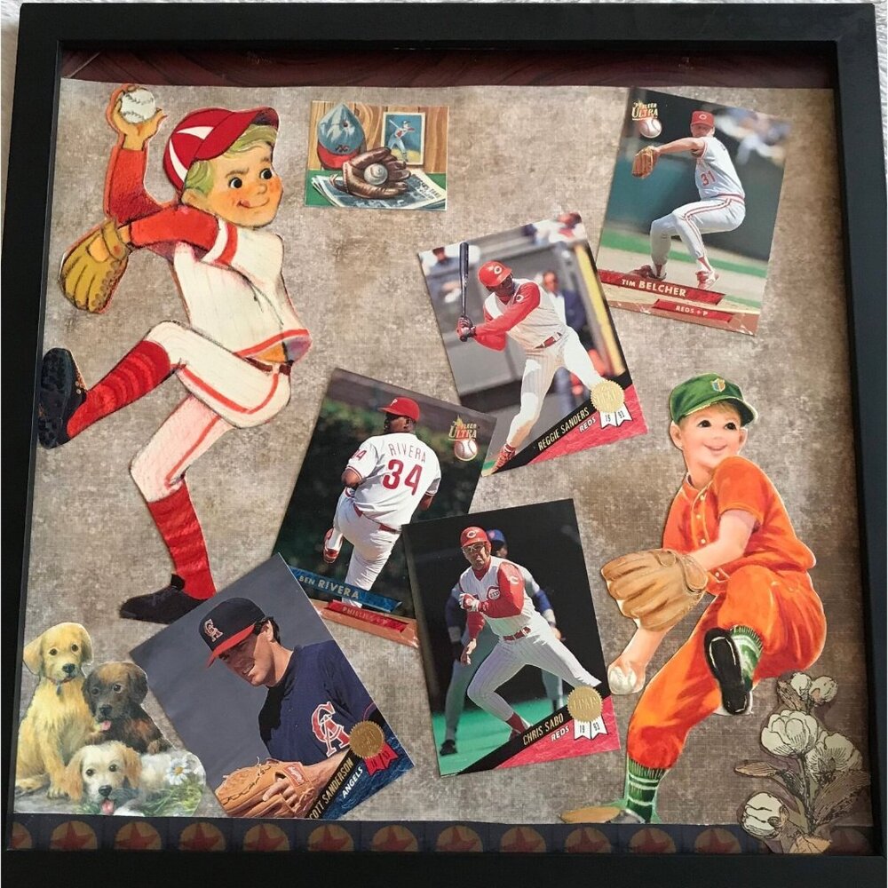 Baseball Cards Boy’s Room Handmade Collage Wall Art Decor Vintage Sports OOAK